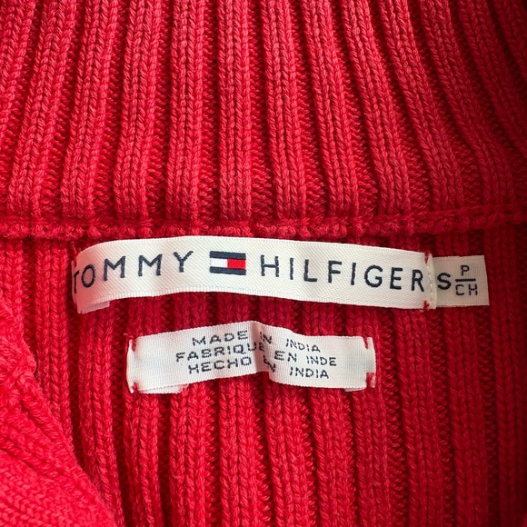 Tommy Hilfiger Red Ribbed Turtleneck Sweater Full Zip Sweater - Picture 5 of 5